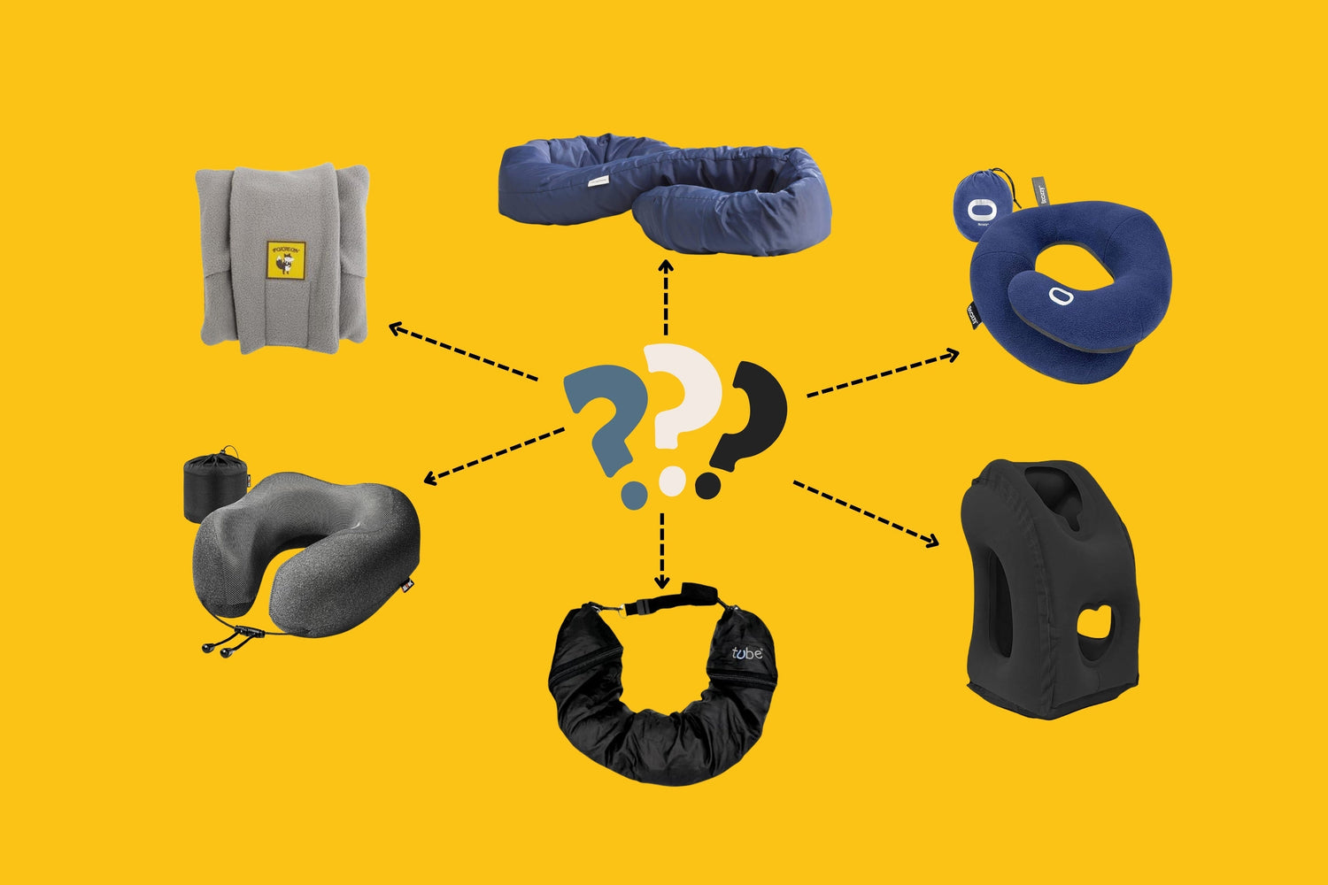 neck pillow for travel collage with arrows